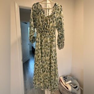 Mango blue and green floral midi dress, XS